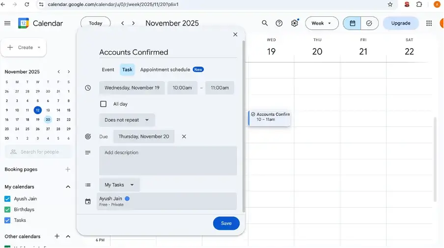Adding Google Calendar reminders for assigned tasks