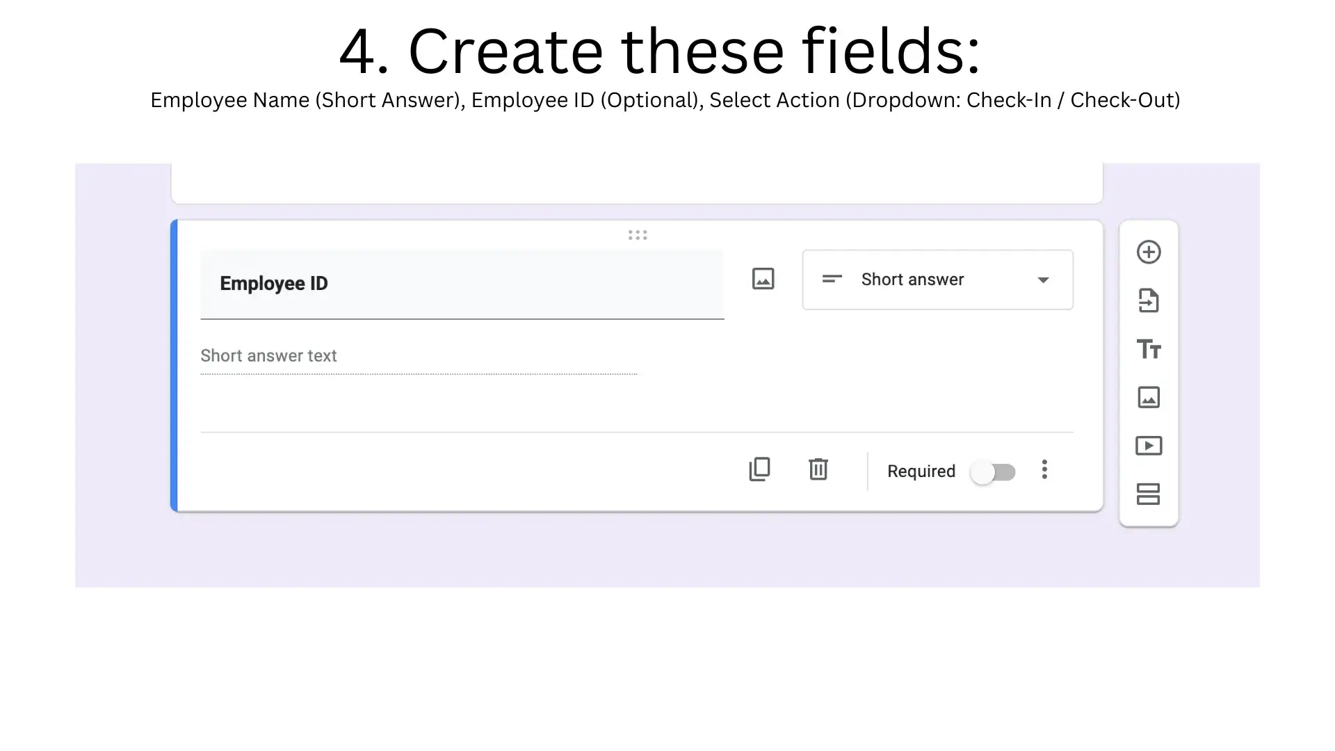 Create these fields – Employee ID