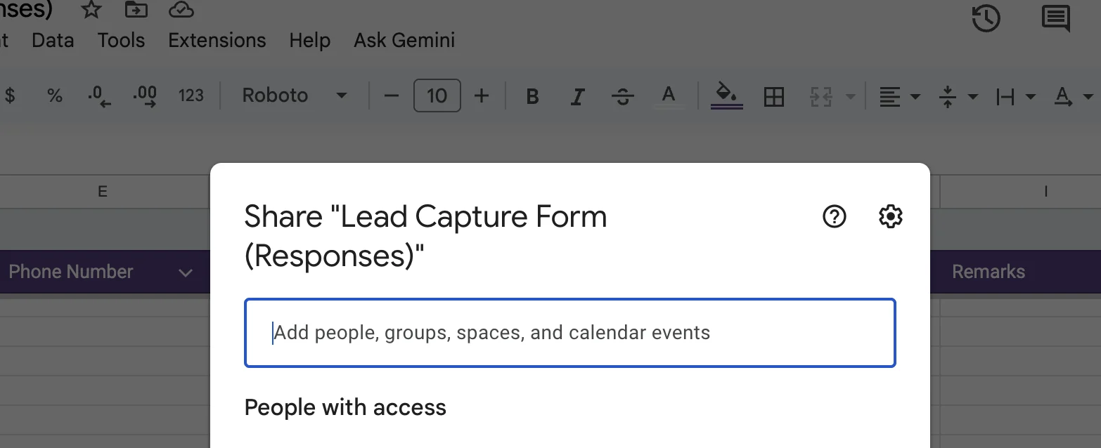 Sharing Google Sheets lead tracker with sales team members