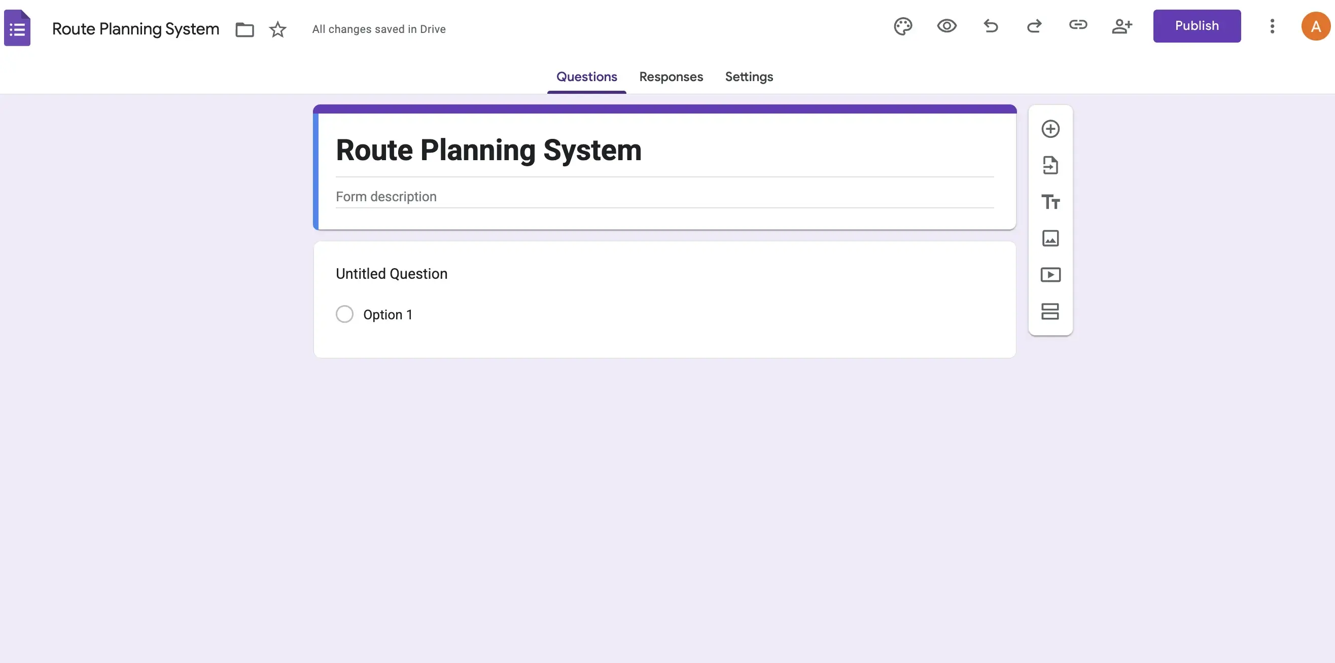 Creating a new Google Form for free employee route planning system using Google Forms interface