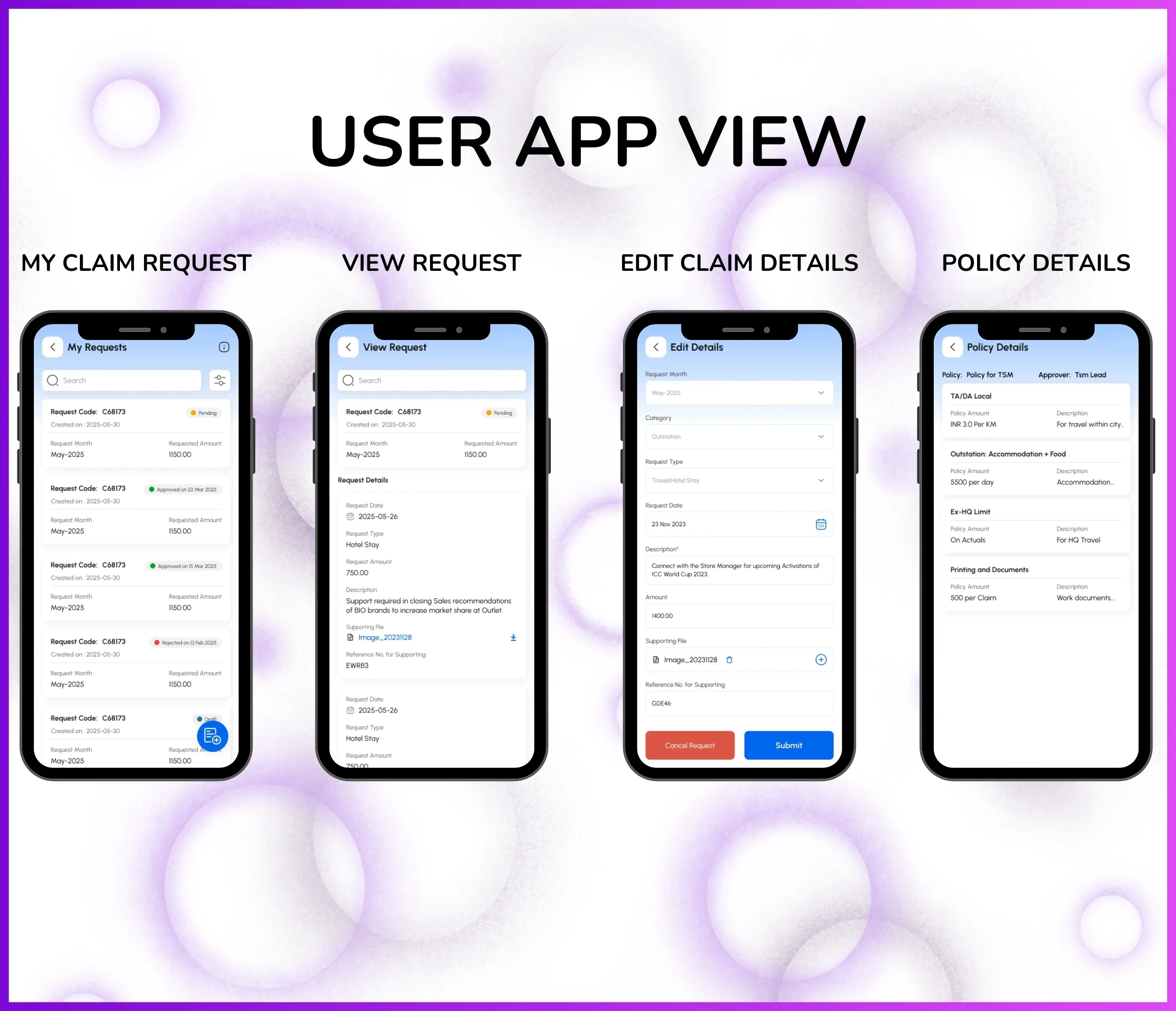 Document upload interface for attaching receipts and bills to expense claims
