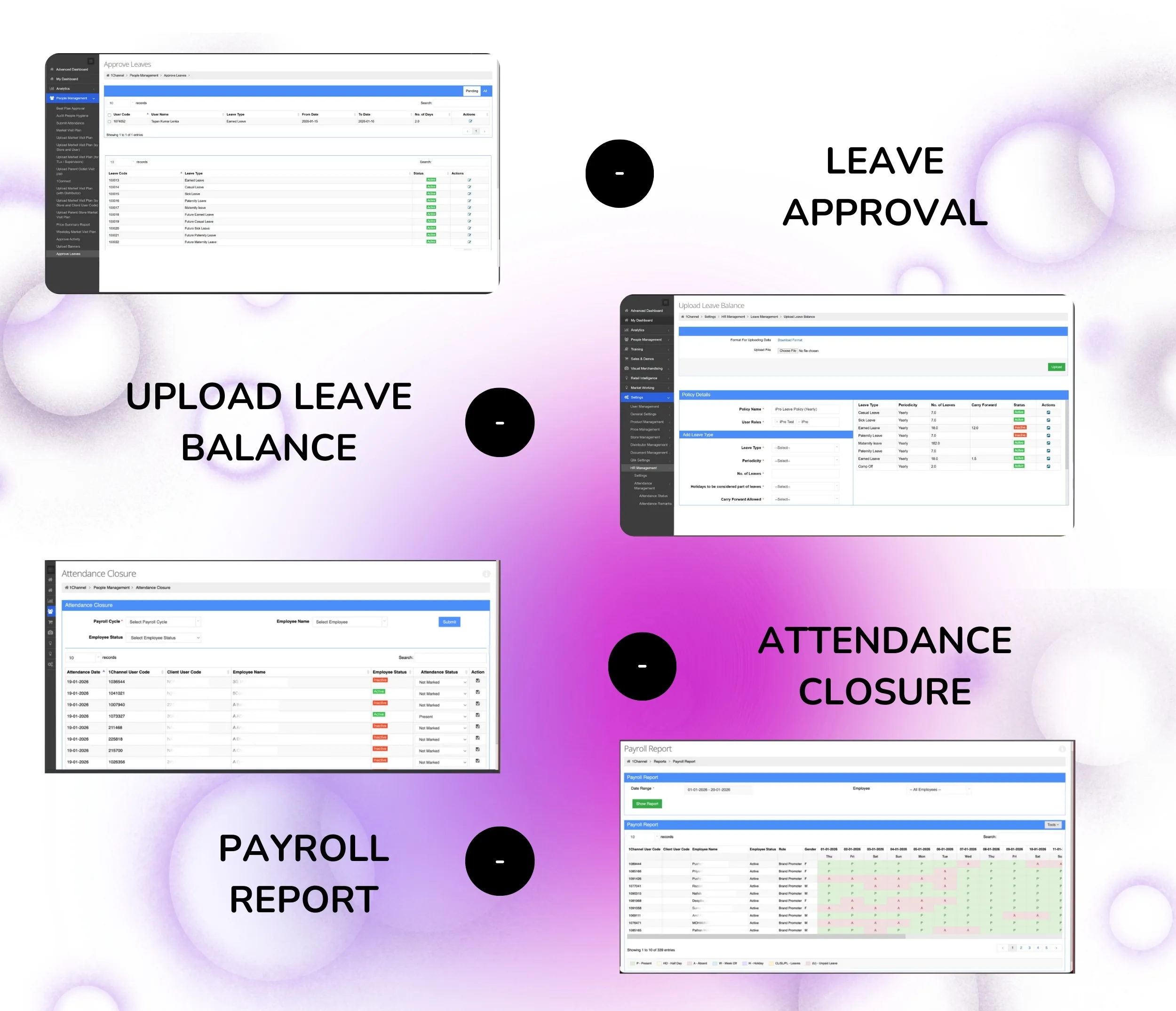 Employee data management interface with profile details, role assignment, and document uploads